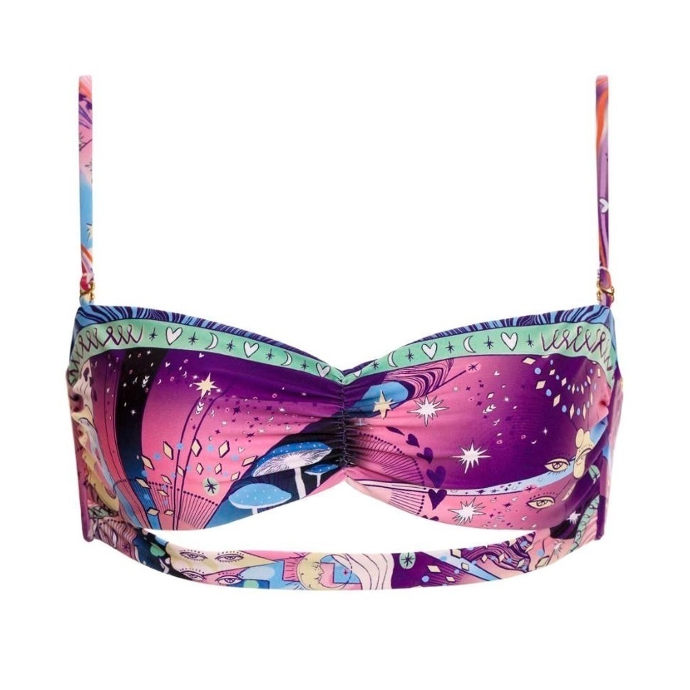 NWT Agua Bendita Fuzzy Eter Bikini Top Pink Celestial Removable Straps Size 3XL
